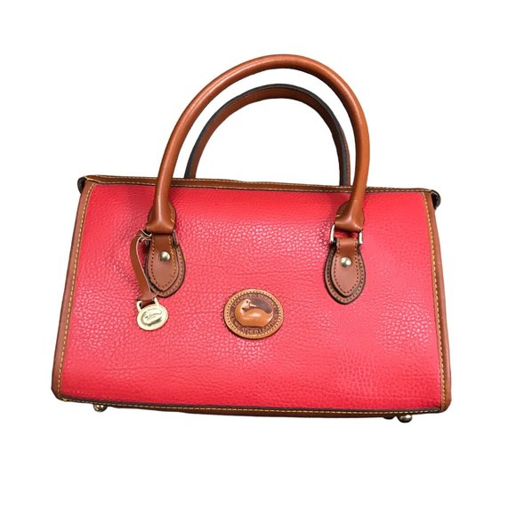 Dooney & Bourke Vintage AWL Red Pebbled Leather Satchel Handbag Zipper Closure - Picture 1 of 16